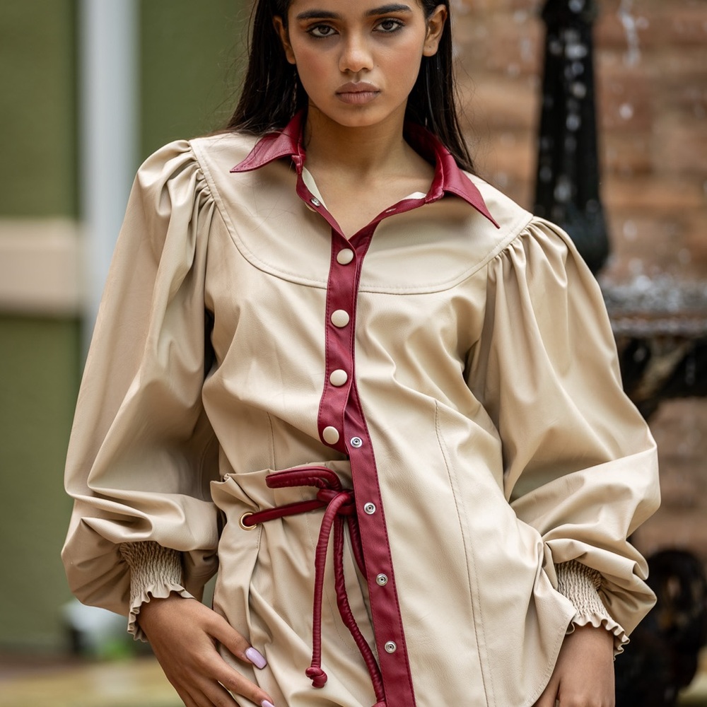 Beige and Red Women's Blazer